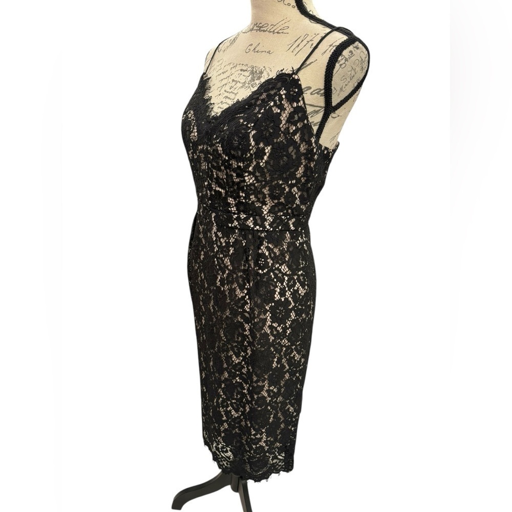 J. Crew Dress Black Lace Overlay Nude Lining MIDI - Picture 3 of 16